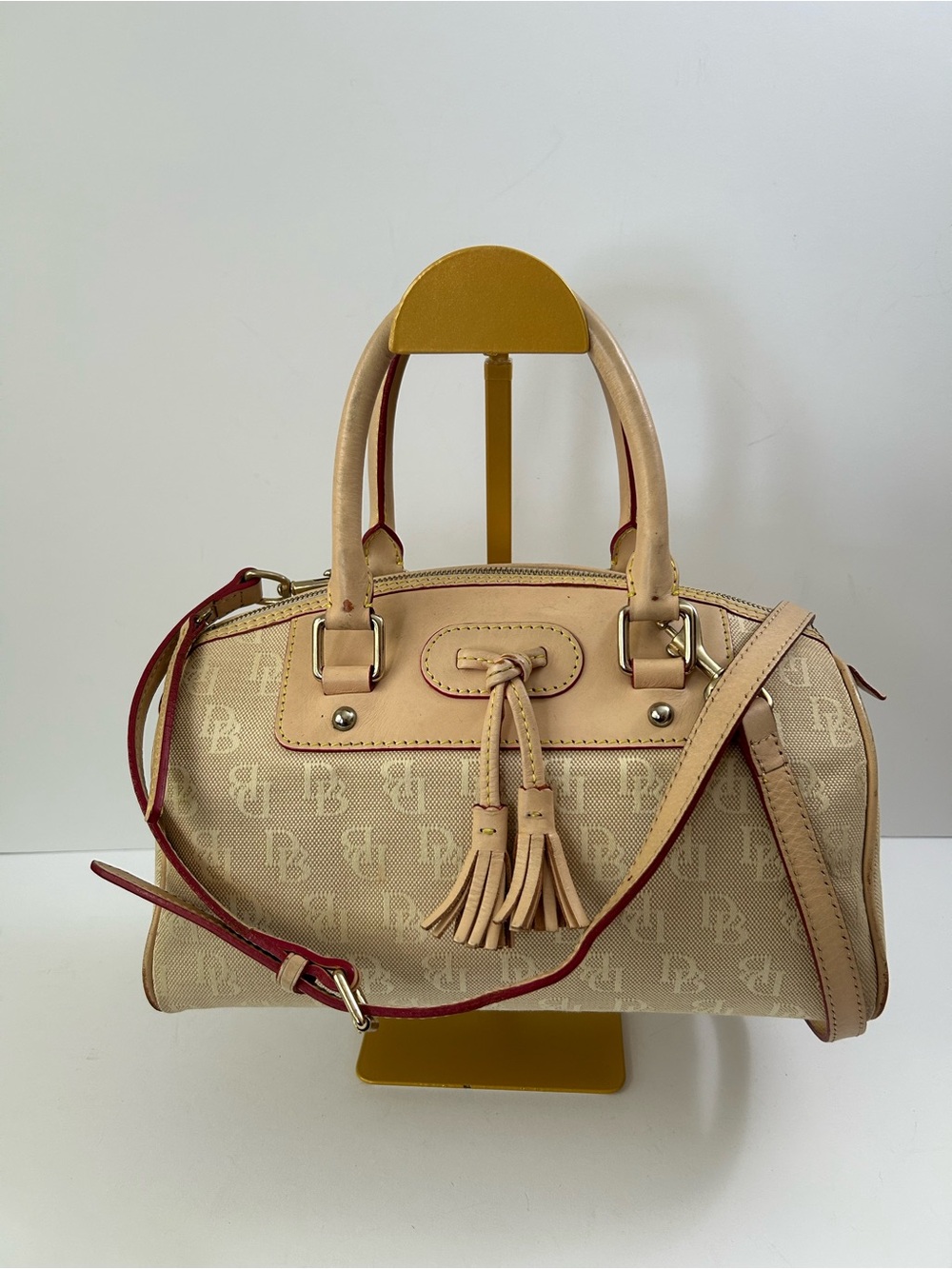 Dooney & Bourke Signature Monogram Domed Tassel Satchel Y2K